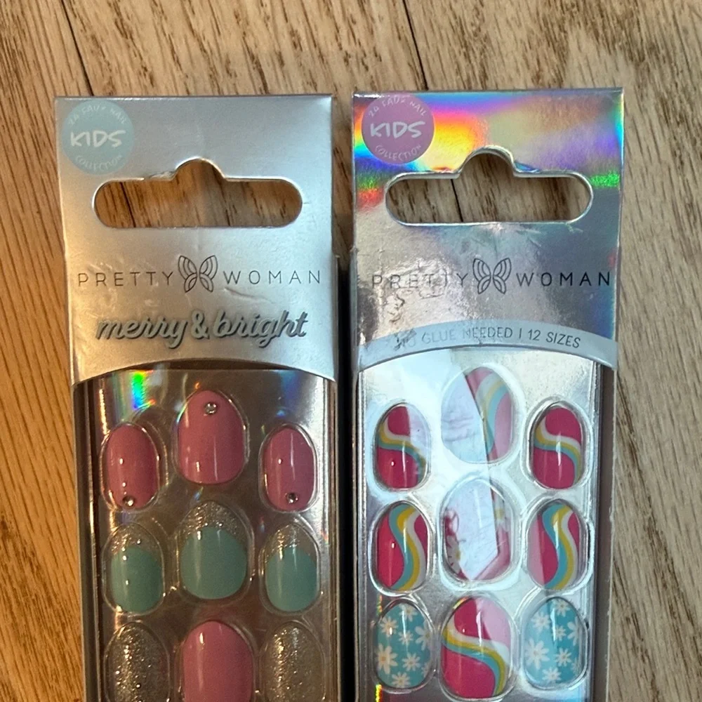 Pre-Glued Artificial Nails Kids - Pink and Multicolor